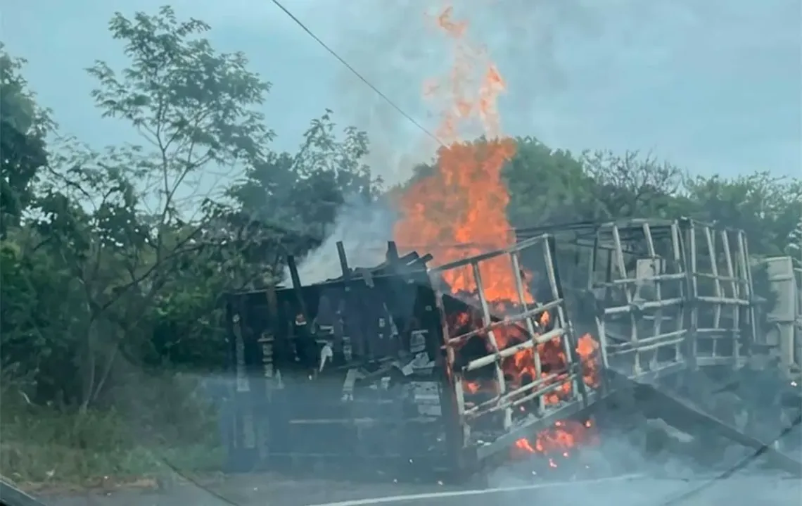 CAMINHÃO  PEGA FOGO NA BR-316